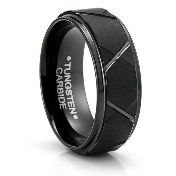 Metal Masters Tungsten Carbide Mens Ring Wedding Band Black Multi-Faceted 8mm Comfort-Fit Black