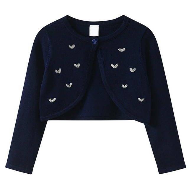Girls Hand Embroidered Heart Pattern Knitted Cardigan Shawl Lightweight Open Front Long Sleeve Button Closure For Spring And Autumn Seasons