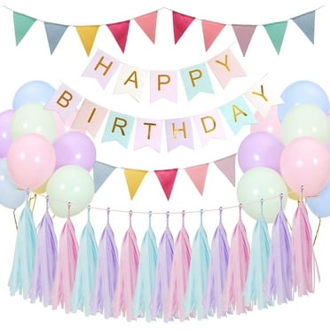 Pastel Birthday Decorations for Girls Women, Pastel Balloons Birthday Bunting, Happy Birthday Banner, Birthday Party Decorations