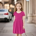 thumbnail image 6 of TQWQT Hot Pink Dresses for Girls Summer Short Sleeve Girls Sundress Size 10-12 A Line Dresses Cute Kids Crewneck Skater Dress Basic Tween Girls T-Shirt Dress with Pockets Hot Pink 160, 6 of 8