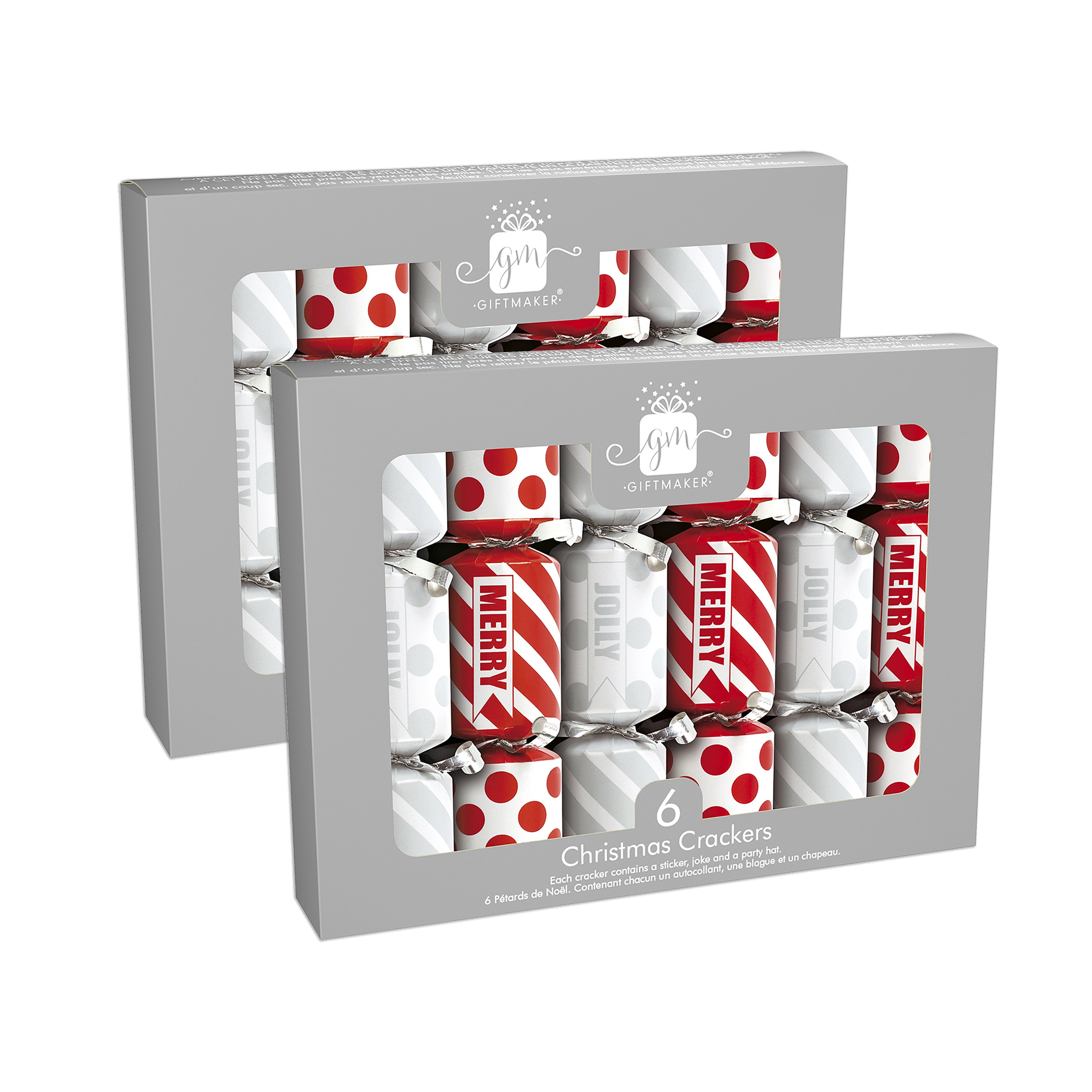 6" Mini Christmas Crackers Red and Silver, 12 Crackers Total