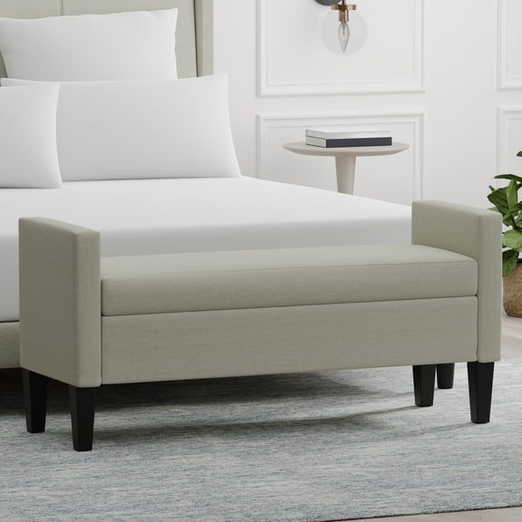 52" Upholstered Storage Bench in Beige