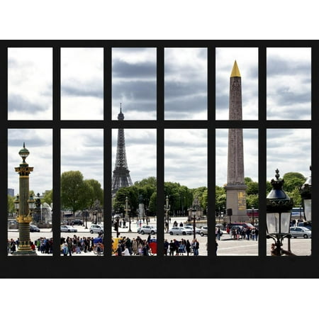 Window View - Urban Street Scene at Place de la Concorde with the Eiffel Tower - Paris - France Print Wall Art By Philippe (Best Places For Street Photography)