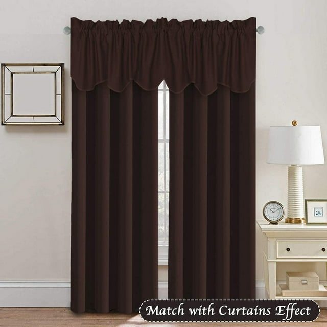 MAWCLOS Poche pour Tringle Rideau Occultant Écoénergétique Isolé Thermiquement 2 Pcs Cantonnière de Luxe Protection UV 2 Panneaux Draperies d'Intimité Rideaux Café Profond-Cantonnières L:69"x H:18 Pouces/ 175cm*45cm-1PCS