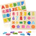 thumbnail image 1 of Hweilai （29.5*22*1.2cm）2 Piece Wooden Puzzle Wooden Alphabet and Number Learning Toy for Learning Letters, Matching and Sorting, Montessori Early Learning Gift Educational Toy, 1 of 5