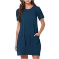 thumbnail image 2 of Aoujea 2025 Womens Dress Summer Casual Short Sleeve Crew Neck Sundress T Shirt Loose With Pockets S-2XL, 2 of 7