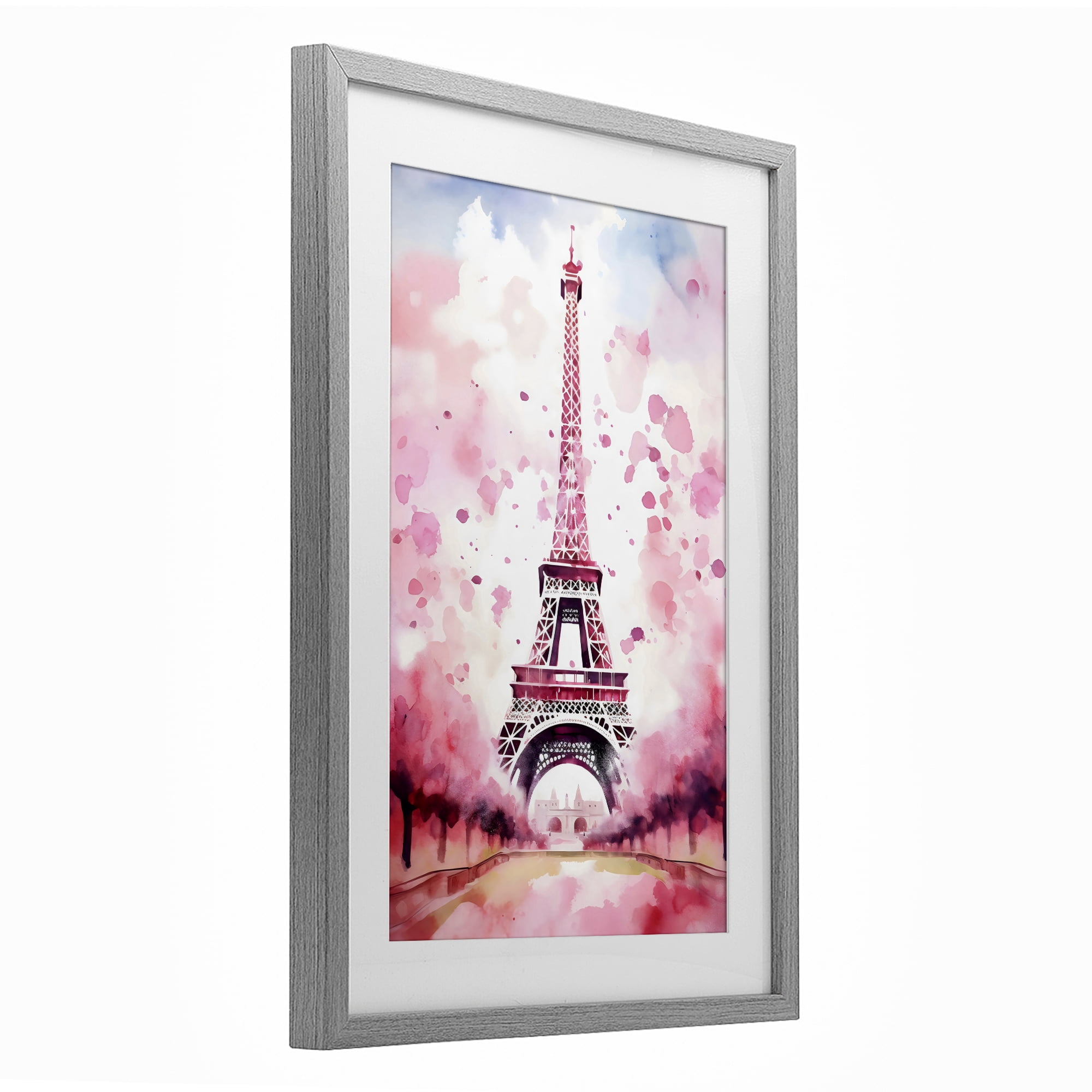 Stupell Industries Blush Watercolor Eiffel Tower Gray Framed Print Under Glass, design by Creative Studio