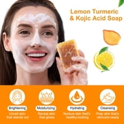 Ikzee Lemon Turmeric Kojic Acid Soap, Natural ingredients, Gentle cleansing, Clean Skin, with Foam Mesh Bags, 100g