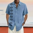 thumbnail image 2 of Lumtrix Mens Short Sleeve Cuban Camp Guayabera Shirt Linen Cotton Summer Hippie Beach Button Down Shirts Blue 4XL, 2 of 5