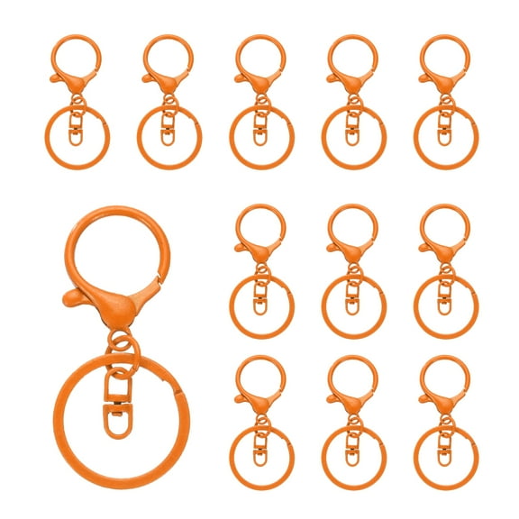Uxcell Lobster Claw Clasp Hook Keychain with Swivel Trigger Clip Flat Split Keychain Ring, Orange, 12 Pcs
