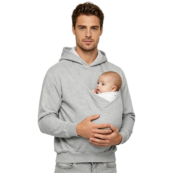 Hansber Men Kangaroo Hoodie for Dad and Baby Cozy Fabric Back Gear Weekend Morning Hooded Sweatshirt Grey XL