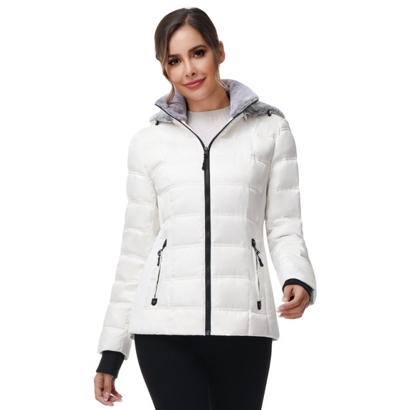 Women Warm Winter Down Puffer Jacket-Hooded Winter Puffer Coat for Women with Faux Fur Lined Hood and Collar (White, Small)