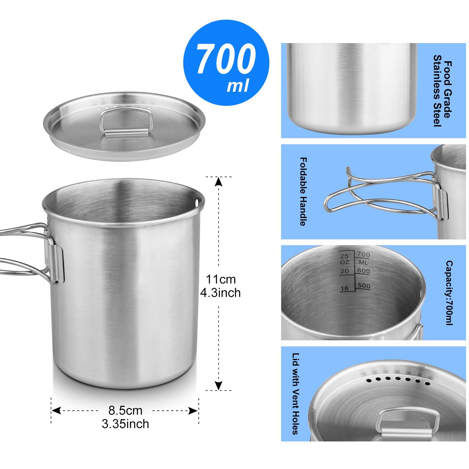 Camping Kettle Stainless Steel Outdoor Cooking Coffee Bottle and Collapsible Water with Storage Bag for Hiking Climbing