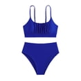 thumbnail image 4 of Women's Solid‑Color High‑Waist Two‑Piece Bikini Set Padded Wire‑Free Loose Spaghetti Strap Split Swimsuit Blue S(S), 4 of 4