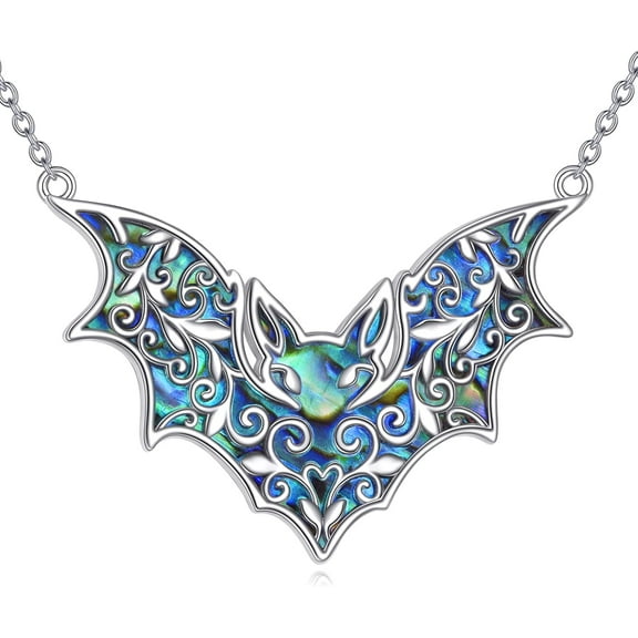 DOLIOX Bat Necklace 925 Sterling Silver Abalone Filigree Pendant Necklace Gothic Jewelry Gifts for Women Men