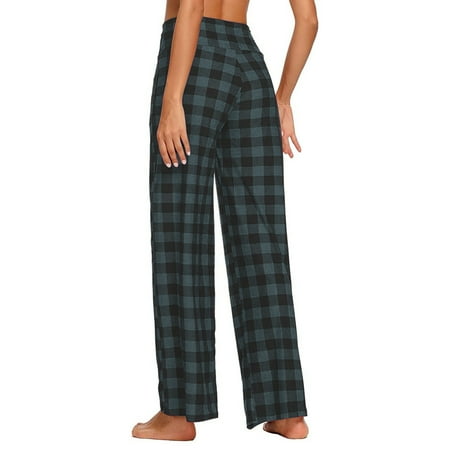 

Womens Casual Comfortable Plaid Prints Pajamas Wide Leg Pants Long Yoga Pants Tummy Control Squat Proof Ultra Soft Lightweight Sports Capris