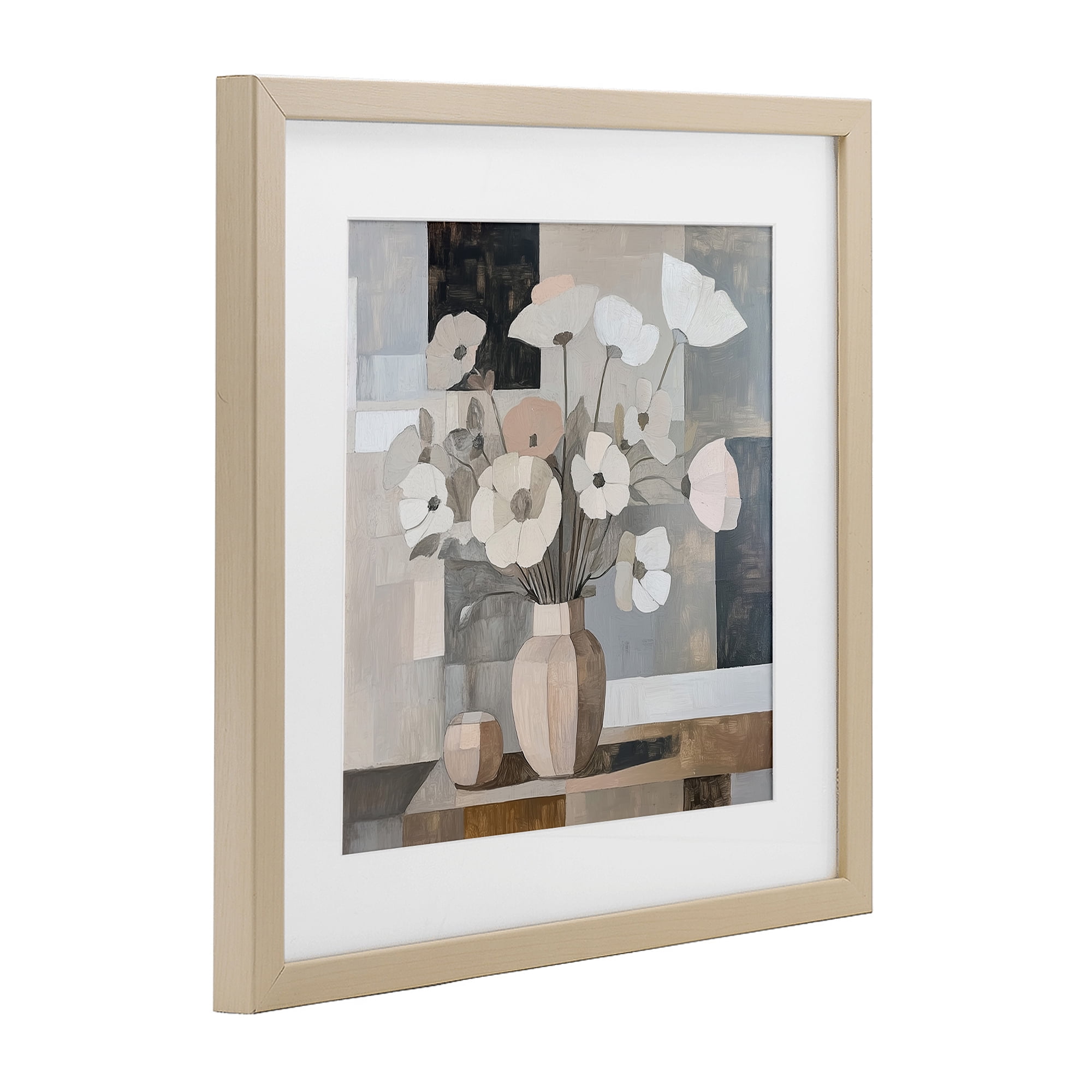 Stupell Industries Muted Pastel Poppies in Cubism Birch Framed Print Under Glass, design by Heidi Kuntz