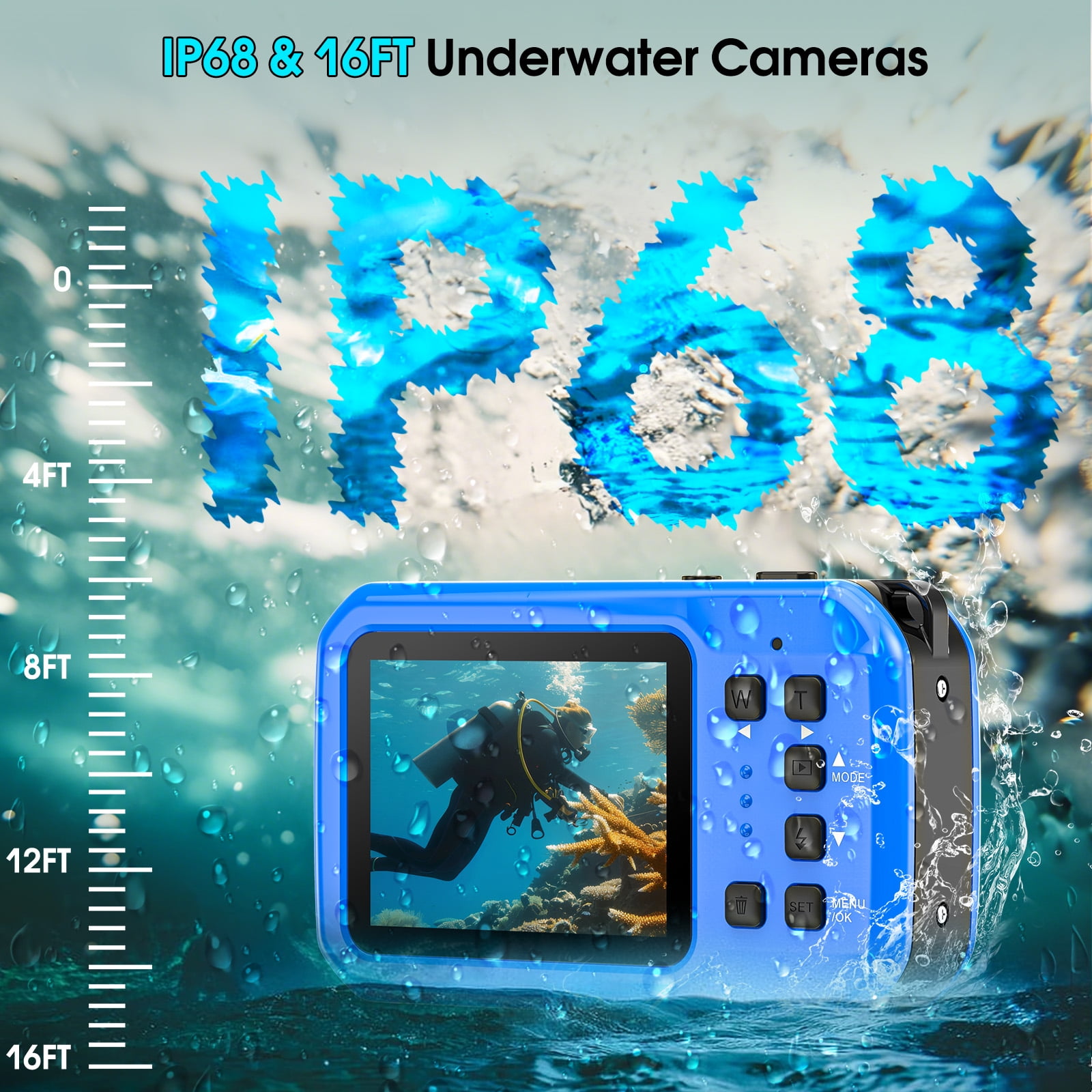 Appareil Photo Étanche 4K 64MP - Double Écran Selfie - Autofocus - 5m Sans Boîtier - Idéal Plongée, Snorkeling - 3