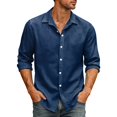 thumbnail image 2 of WULMLEO Men's Cotton Linen Button Down Shirts Long Sleeve Casual Summer Beach Tops Navy Polyester, 2 of 5