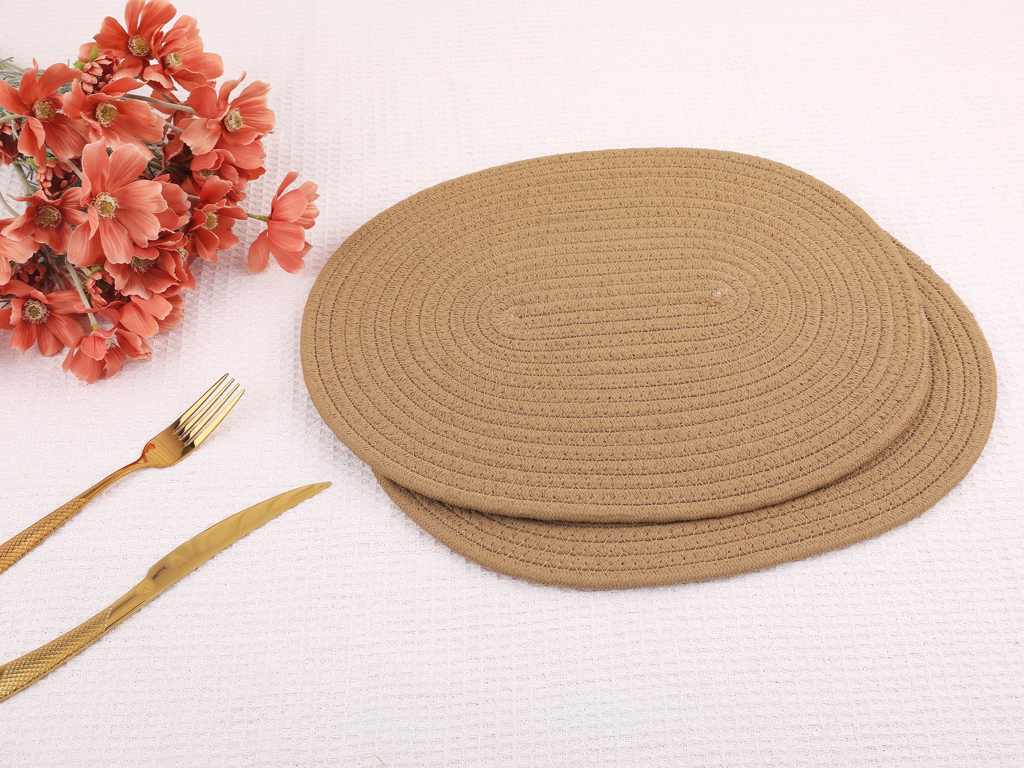 Unique Bargains Set of 4 Cotton Rope Placemats for Dining Table Decor Table Mat Brown