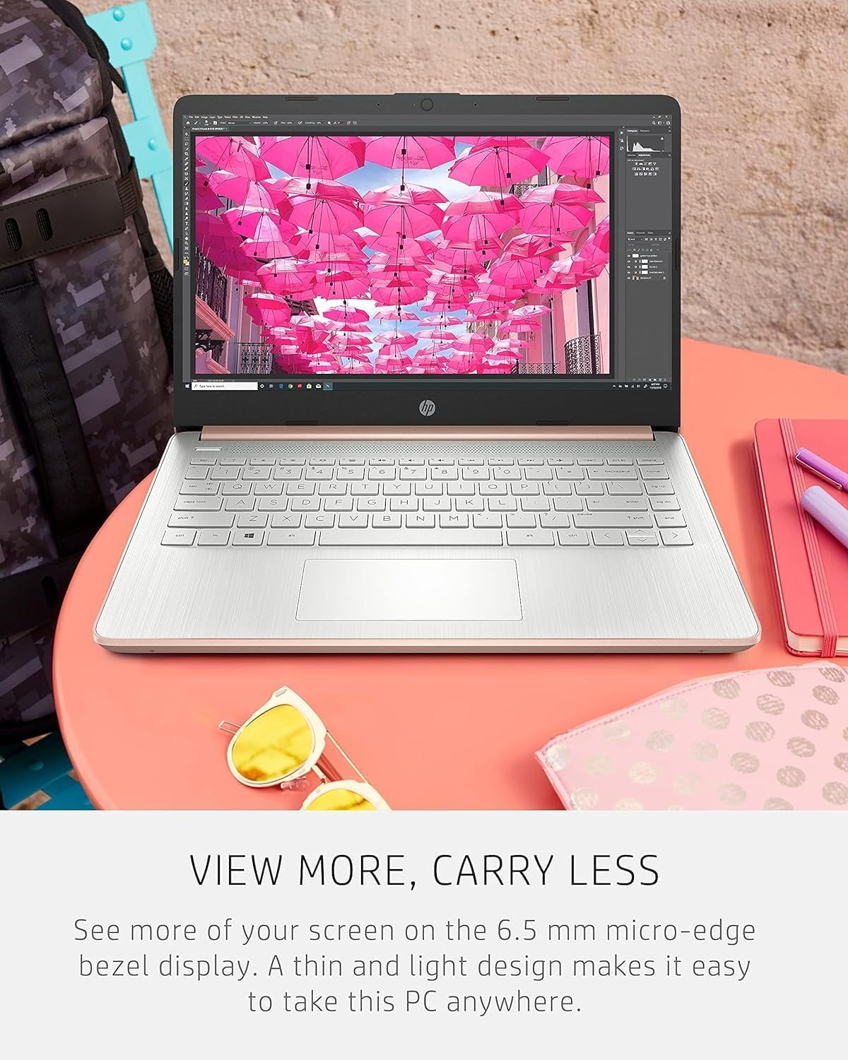 HP 14" Ultral Light Laptop, for Students and Business, Intel Quad-Core Processor, 16GB RAM, 64GB eMMC + 256GB Micro SD, 1-Year Office 365, Long Battery Life, Win11 H in S, Rosegold