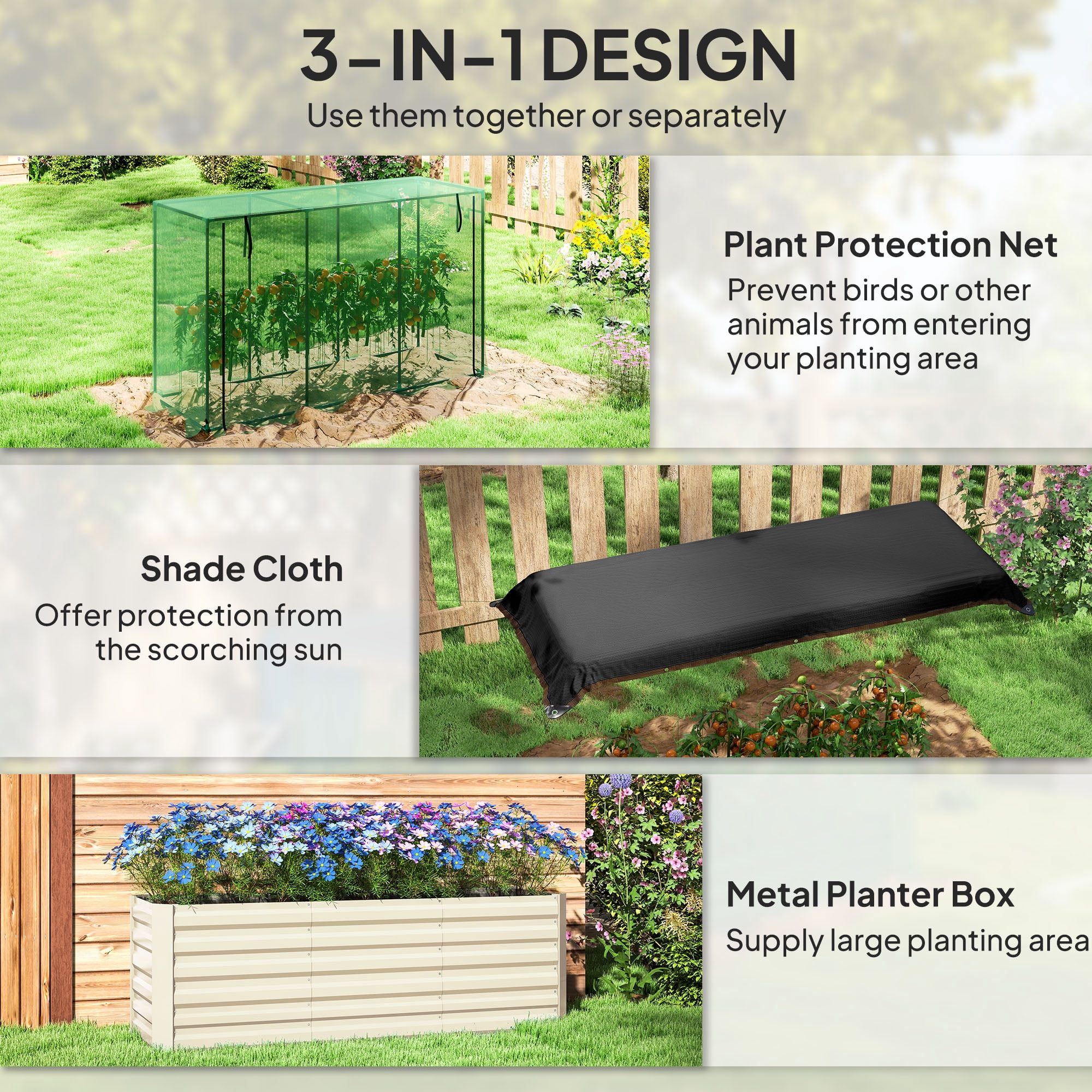 Galvanized Steel Planter Box, Crop Cage and Shade Cloth with Raised Garden Bed