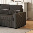 thumbnail image 4 of Convertible Sleeper Sofa Bed with Pull Out Bed, 85 Inches Corduroy L-Shaped Sectional Sofa Couch 3 Seater Sofa with Storage Chaise, 2 Cup-holder and USB Charge Port for Living Room, Dark Grey, 4 of 6