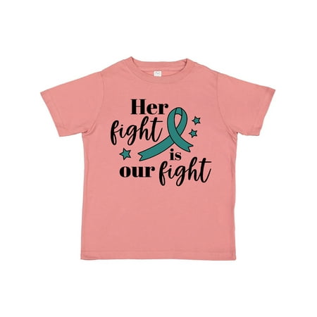 

Inktastic Ovarian Cancer Her Fight is our Fight with Teal Ribbon Gift Toddler Boy or Toddler Girl T-Shirt