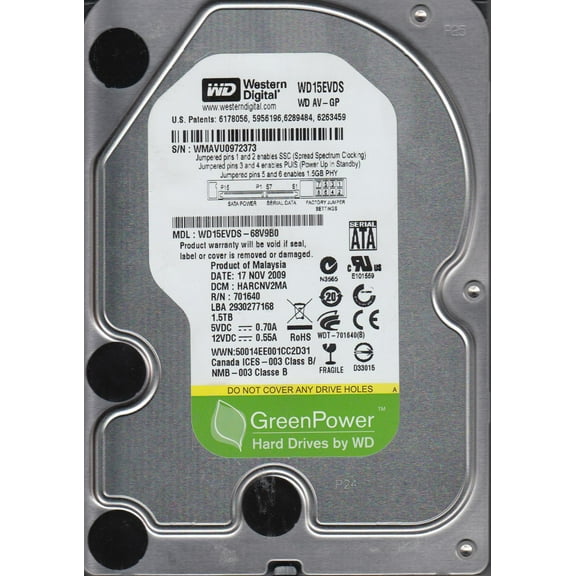 WD15EVDS-68V9B0, DCM HARCNV2MA, Western Digital 1.5TB SATA 3.5 Hard Drive