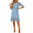 thumbnail image 2 of INSPIRE CHIC Women's Lace Dress 3/4 Sleeves Ruffle Bodycon Fishtail Elegant Dress L Light Blue, 2 of 6