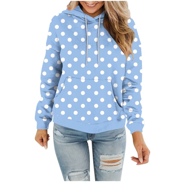 Womens Long Sleeve Hoods Outfits Sweatshirt Hooded Fall Winter Outfits 2025 Print Tops Pullover Hooded Sweatshirt Drawstring with Pocket Lightweight Loose Fit Sports Sweaters