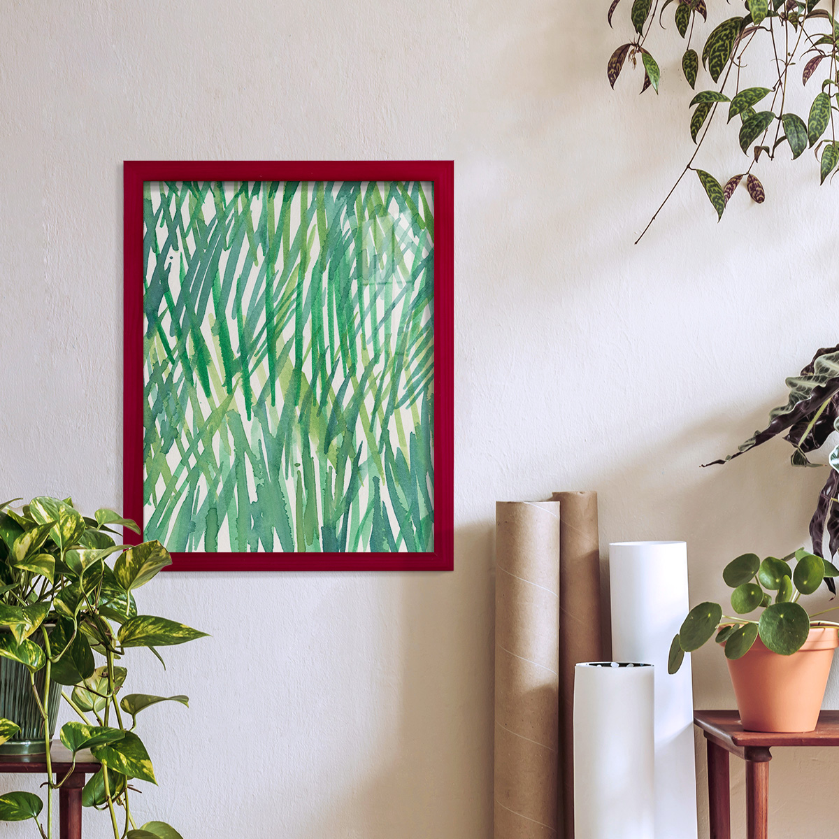 Just Grass I - Framed Print w/glass - Cherry Red