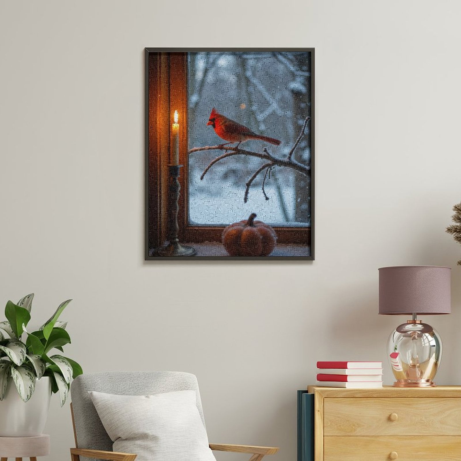 Paint By Numbers Kit for Adults Beginner - DIY Winter Cardinal Candle Window Scene Canvas Painting Kits for Adults, Frameless Paint By Number for Adults for Home Wall Decor 16x20 Inch