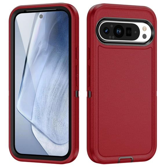 for Google Pixel 9 Pro XL Phone Case, Hybrid Hard PC Back Silicone EVA Shockproof Protective Dustproof Non-Slip Heavy Duty Rugged Phone Case Cover for Google Pixel 9 Pro XL, Red