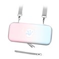 thumbnail image 2 of Lindo estuche de transporte con forma de pata de gato, cubierta protectora dura de cuero PU con correa para el hombro y cuerda de mano para consola de juegos Switch, degradado rosa y azul, 2 of 5