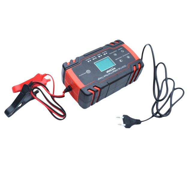 Cargador de batería de automóvil completamente automático 12V 24V Carga de energía rápida inteligente Adecuado para motocicleta de automóvil con enchufe de la UE (Rojo)