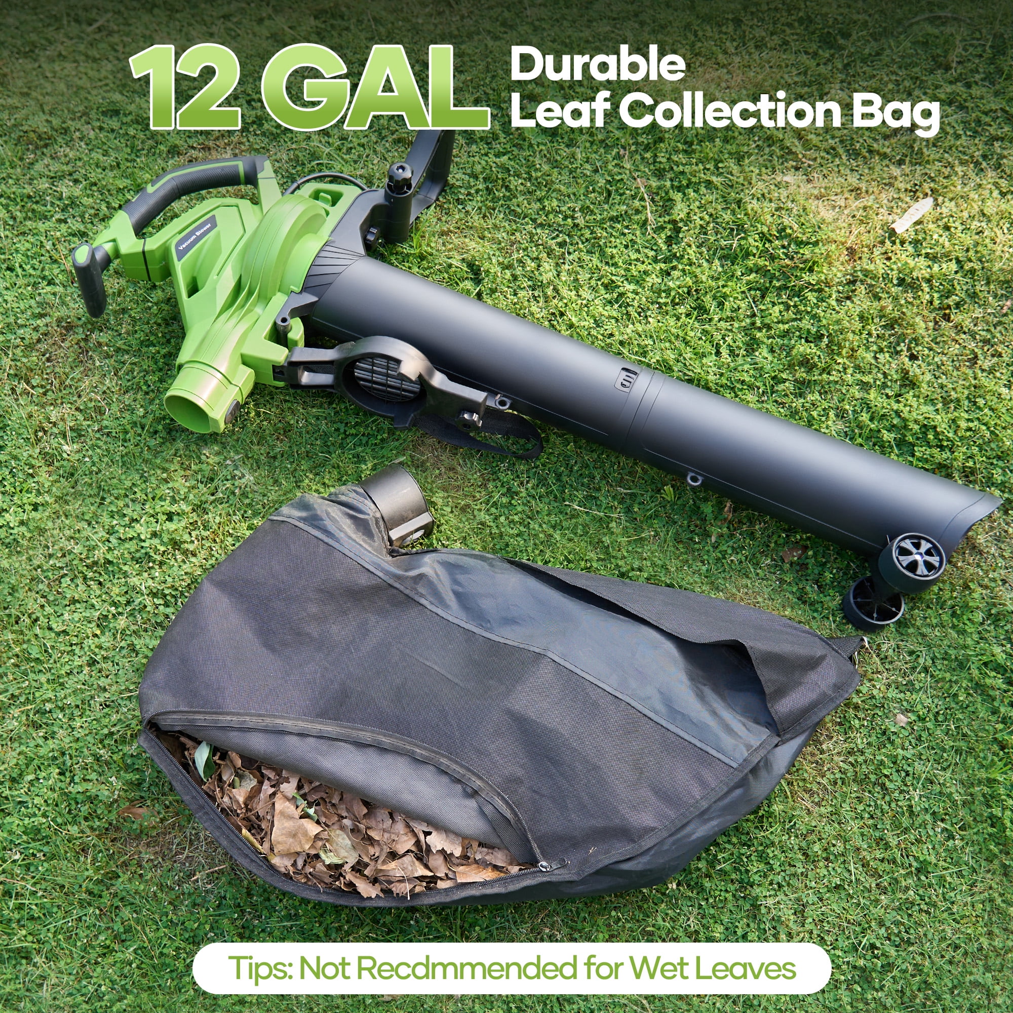 GASKY 120V 12Amp Corded 3 in 1 Leaf Blower/Vacuum/Mulcher, 495CFM/199MPH, 6 Speeds Outdoor Vacuum Cleaner Electric Leaf Blowers for Lawn Care, Lightweight, Green