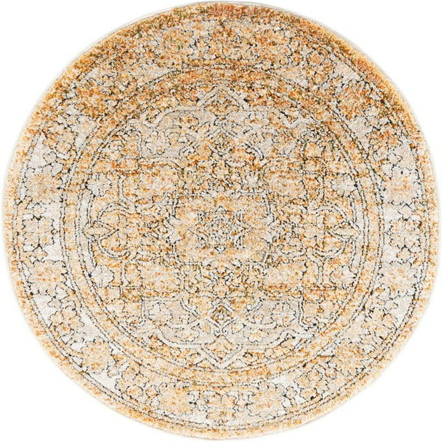 Unique Loom Isabella High-Low Pile Border Rug 3' 3 x 3' 3 Round Beige/Orange