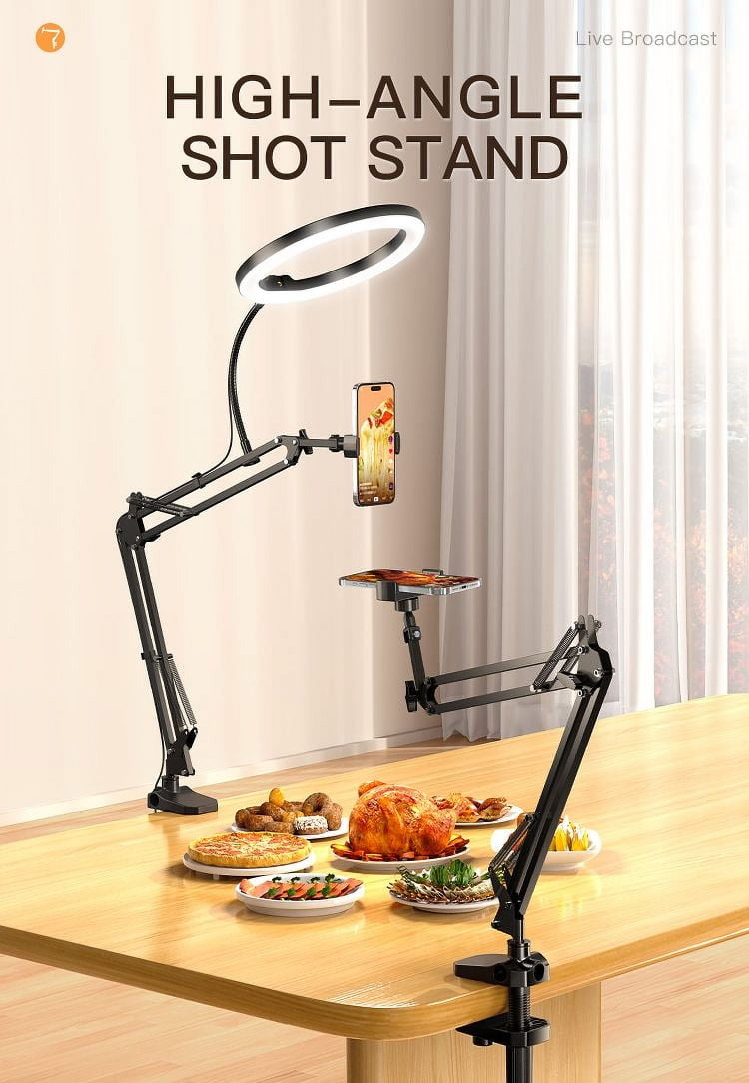 Upgrade Overhead Camera Phone Mount, 10" Desk Ring Light for Computer, Overhead Tripod Phone Mount for iPhone Live Streaming/Laptop Conference/Chat/Makeup/YouTube/Tiktok/Vlog