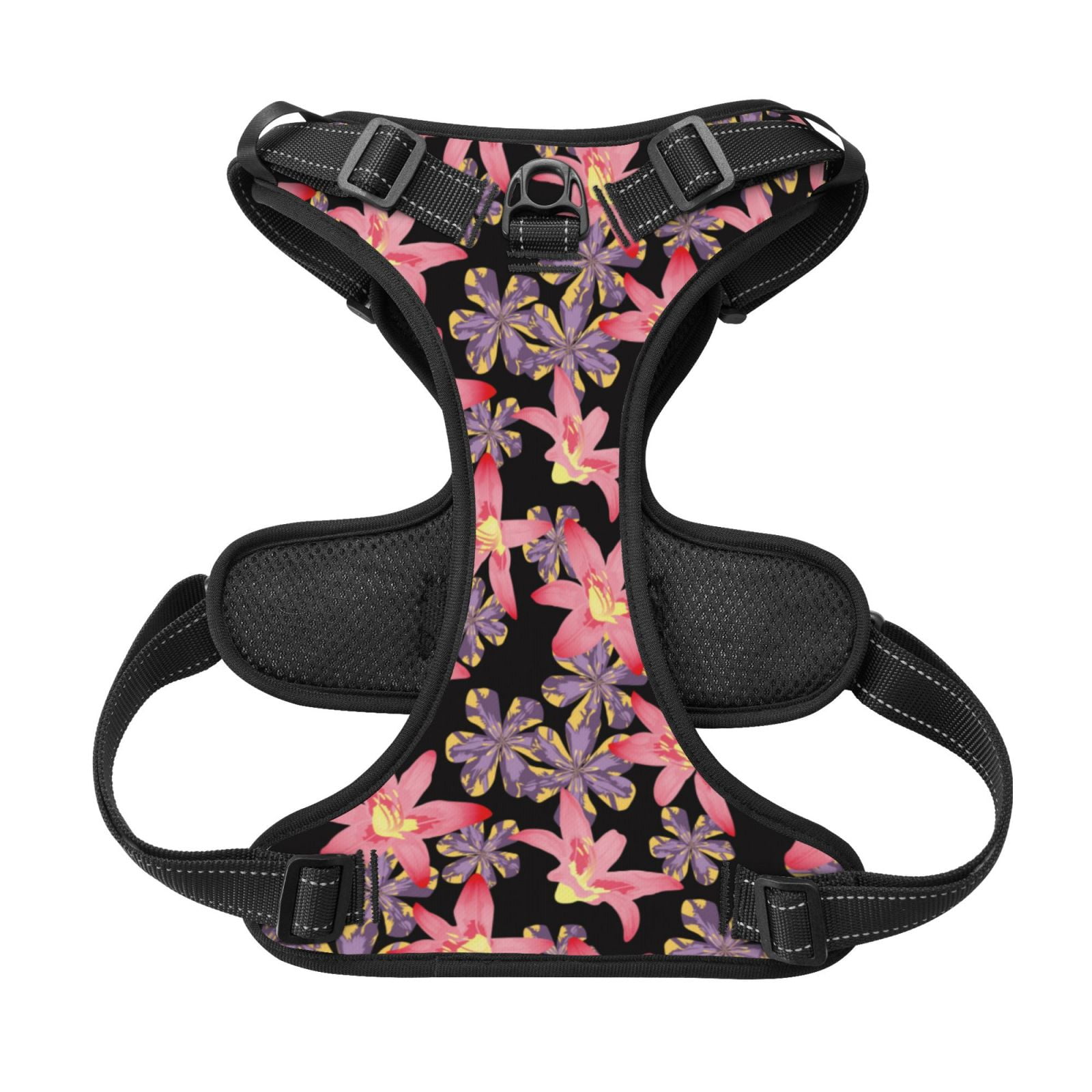 Kdxio Lilies Flowers Print No Pull Dog Harness Adjustable Reflective Oxford Easy Control Medium Large Dog Harness for Training and Everyday-Large