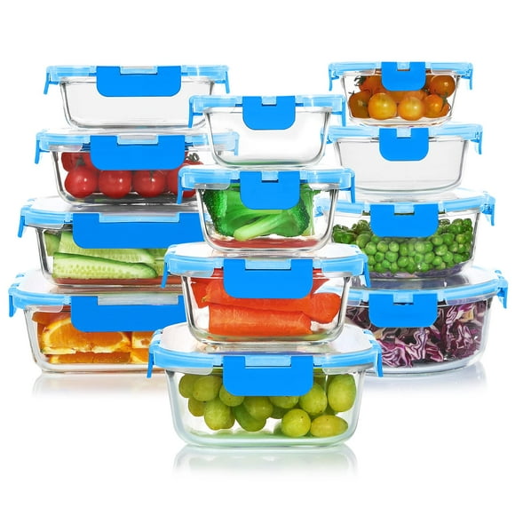 Juego de recipientes de vidrio para almacenamiento de alimentos KOMUEE, 24 piezas, azul