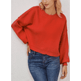 thumbnail image 6 of VENUZOR Women's 2024 Fall Crew Neck Batwing Long Sleeve Sweaters Oversized Ribbed Side Slit Knit Pullover Tops, 6 of 10
