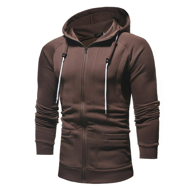 Sweat à Capuche Homme Couleur Unie Ample Mode Décontractée Manches Longues Fermeture Éclair
