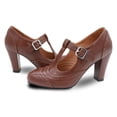 thumbnail image 5 of MUBUPUXU Women'S Vintage T-Strap Buckle Brogue mary Janes Oxford Mid Heels Shoes Brown, US 10.5, 5 of 8