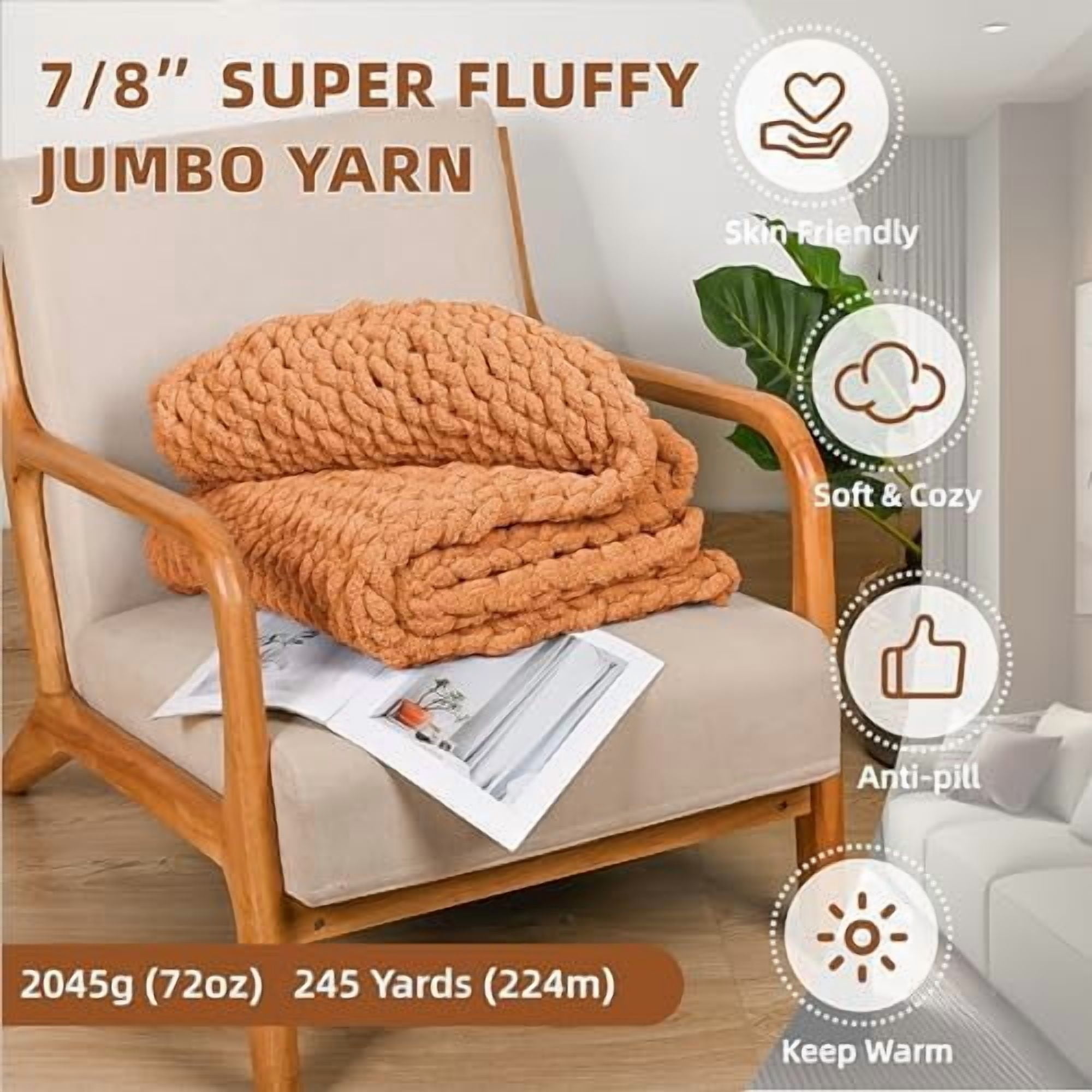 Chunky Yarn for Hand Knitting, 8 Packs Chunky Chenille Yarn for Crocheting, Bulky Thick Fluffy Yarns for Knitting, Super Bulky Blanket Yarns for Handcrafts 2045g (72oz) 245 Yards (224m)