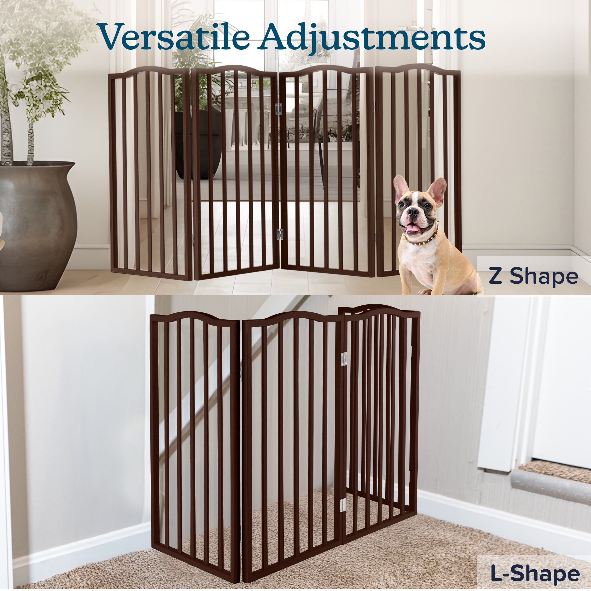 PETMAKER 4-Panel Indoor Foldable Pet Gate for Stairs or Doorways (Brown)