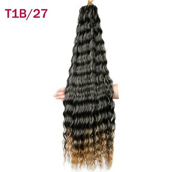 XmhyTop 24 Inch 3-Bundle Human Braiding Hair, 100g/Bundle Deep Wave Curly Extensions, Wet and Wavy Texture for Boho Braids Styling, Black Blonde