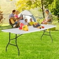 thumbnail image 3 of CL.HPAHKL 8 Foot Plastic Folding Table with Carrying Handle, Fold in Half Foldable Heavy Duty Table, Folding Camping Table with Sturdy Steel Frame for Indoor Outdoor Camping, Picnic and Party, White, 3 of 8