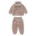 thumbnail image 2 of Boys and Girls' Flannel Clothes Long Sleeve and Pants Winter Warm Soft Fuzzy Homewear with Sweatpants Coffee 3-4 Years, 2 of 8