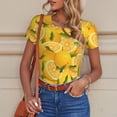 thumbnail image 6 of KLL Women 's Crew Neck Bodysuit Jumpsuits Yellow Limes Print Short onesies Stretch T Shirts, 6 of 7